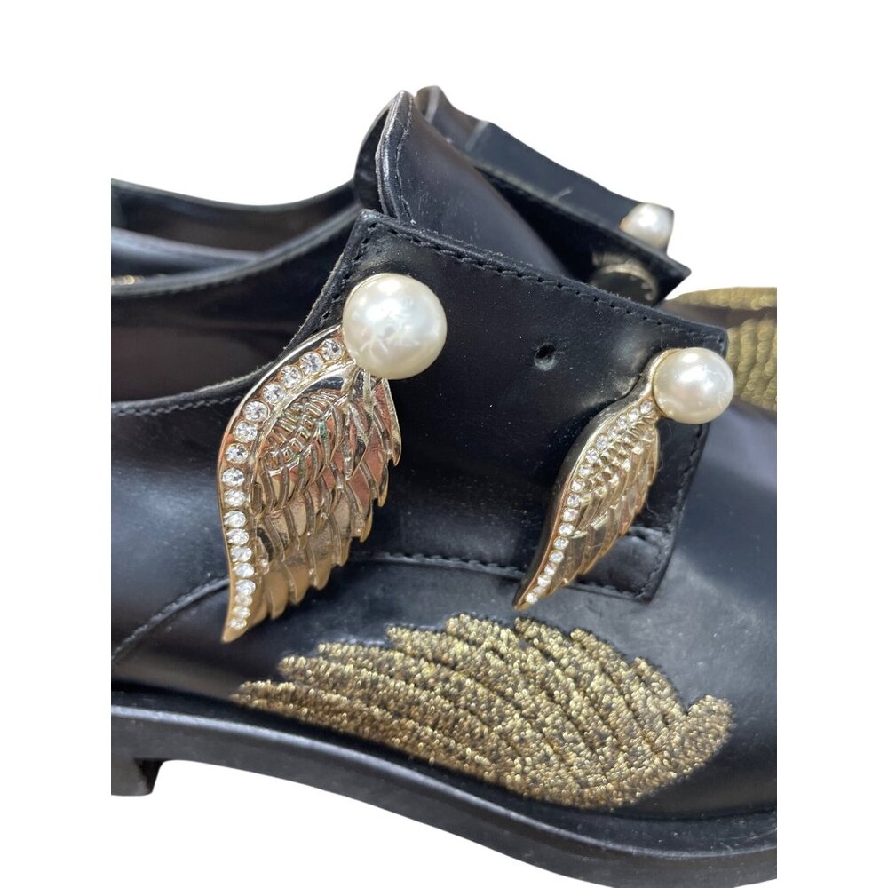Coliac Italy made womans Black Leather Wing Pearl Loafers Sz 7 SKU 9542 - Picture 7 of 15